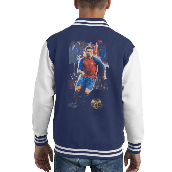 Sidney Maurer Original Portrait Of Cristiano Ronaldo Kid's Varsity Jacket
