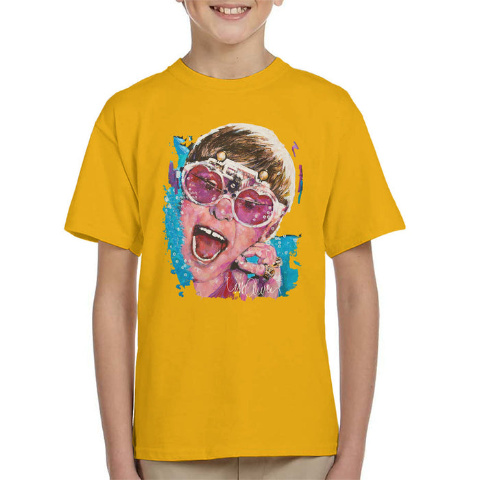 Sidney Maurer Original Portrait Of Elton John Pink Glasses Kid's T-Shirt
