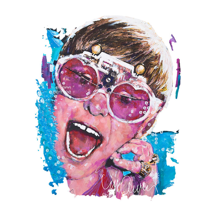 Sidney Maurer Original Portrait Of Elton John Pink Glasses Women's Hooded Sweatshirt