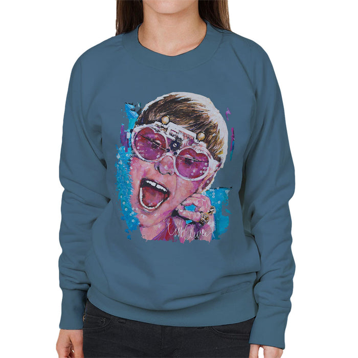 Sidney Maurer Original Portrait Of Elton John Pink Glasses Women's Sweatshirt
