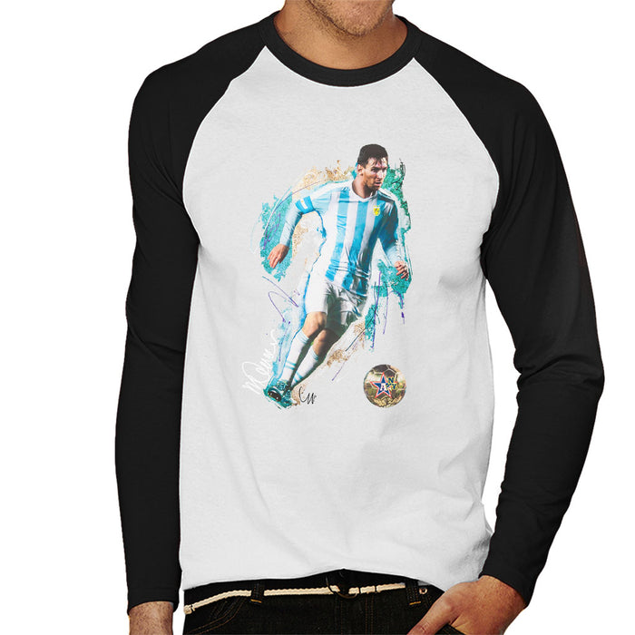 Sidney Maurer Original Portrait Of Lionel Messi Men's Baseball Long Sleeved T-Shirt