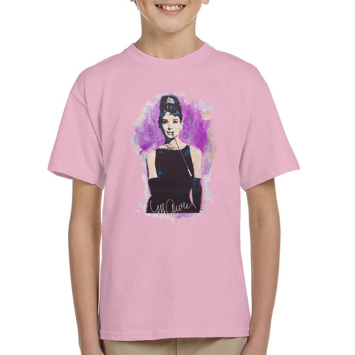 Sidney Maurer Original Portrait Of Audrey Hepburn Kids T-Shirt - X-Small (3-4 yrs) / Light Pink - Kids Boys T-Shirt