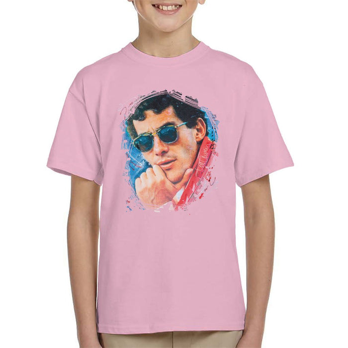 Sidney Maurer Original Portrait Of Ayrton Senna Kids T-Shirt - X-Small (3-4 yrs) / Light Pink - Kids Boys T-Shirt