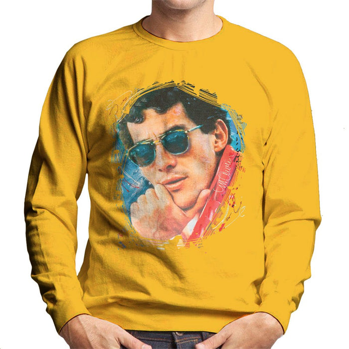 Sidney Maurer Original Portrait Of Ayrton Senna Mens Sweatshirt - Small / Gold - Mens Sweatshirt