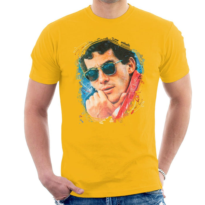 Sidney Maurer Original Portrait Of Ayrton Senna Mens T-Shirt - Small / Gold - Mens T-Shirt