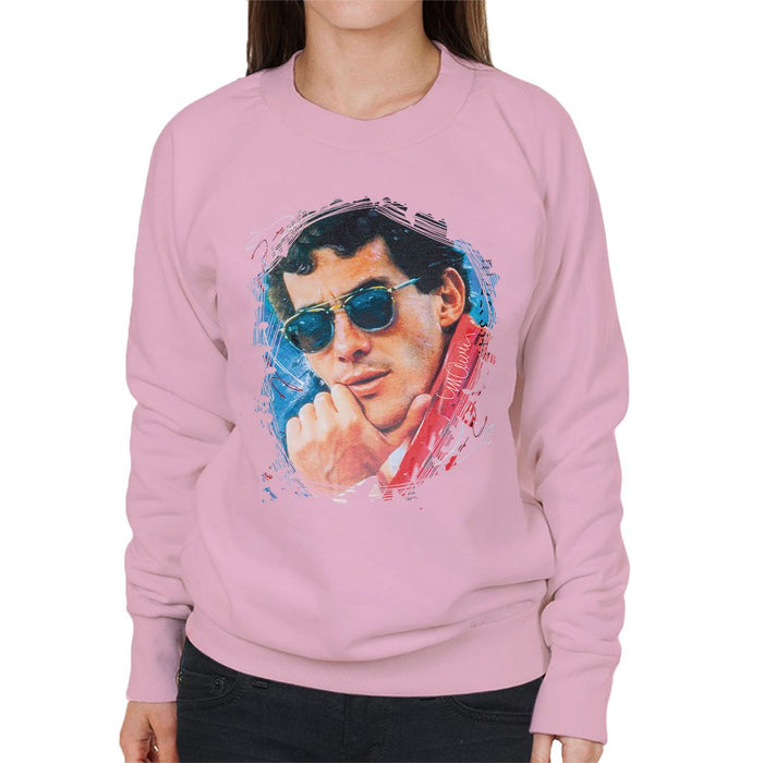 Sidney Maurer Original Portrait Of Ayrton Senna Womens Sweatshirt - Small / Light Pink - Womens Sweatshirt