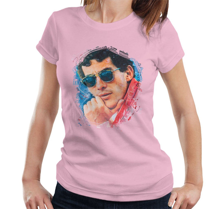 Sidney Maurer Original Portrait Of Ayrton Senna Womens T-Shirt - Small / Light Pink - Womens T-Shirt