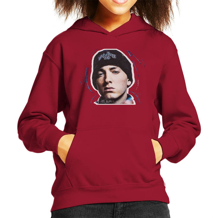 Sidney Maurer Original Portrait Of Eminem Shady Hat Kids Hooded Sweatshirt - Kids Boys Hooded Sweatshirt