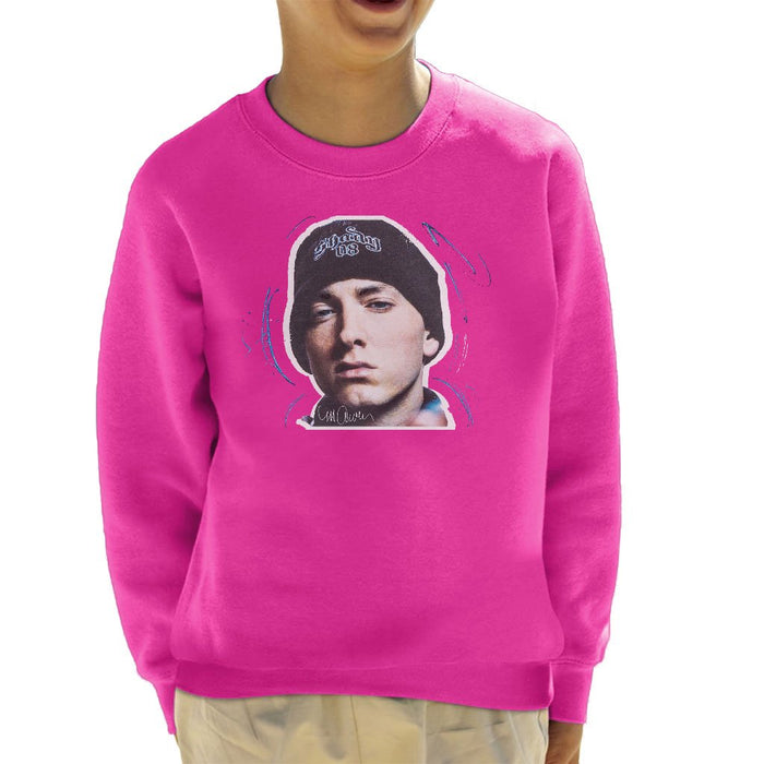 Sidney Maurer Original Portrait Of Eminem Shady Hat Kids Sweatshirt - X-Small (3-4 yrs) / Hot Pink - Kids Boys Sweatshirt