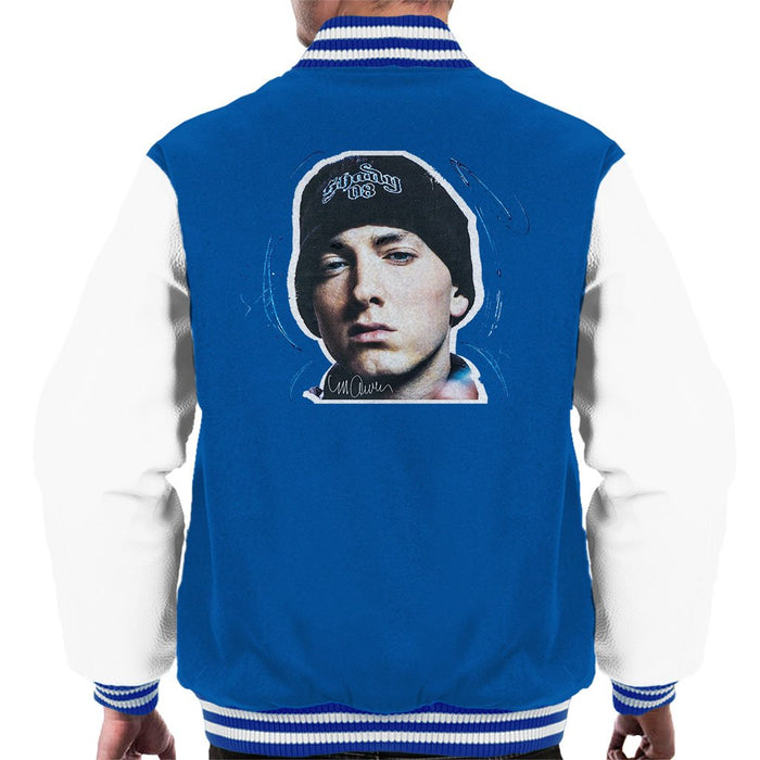 Sidney Maurer Original Portrait Of Eminem Shady Hat Mens Varsity Jacket - Small / Royal/White - Mens Varsity Jacket