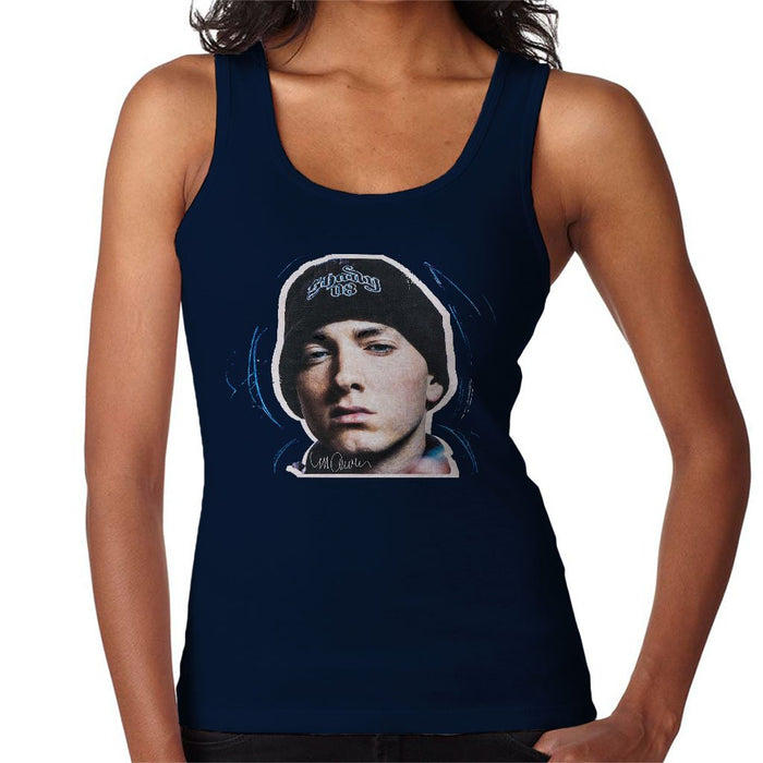Sidney Maurer Original Portrait Of Eminem Shady Hat Womens Vest - Small / Navy Blue - Womens Vest