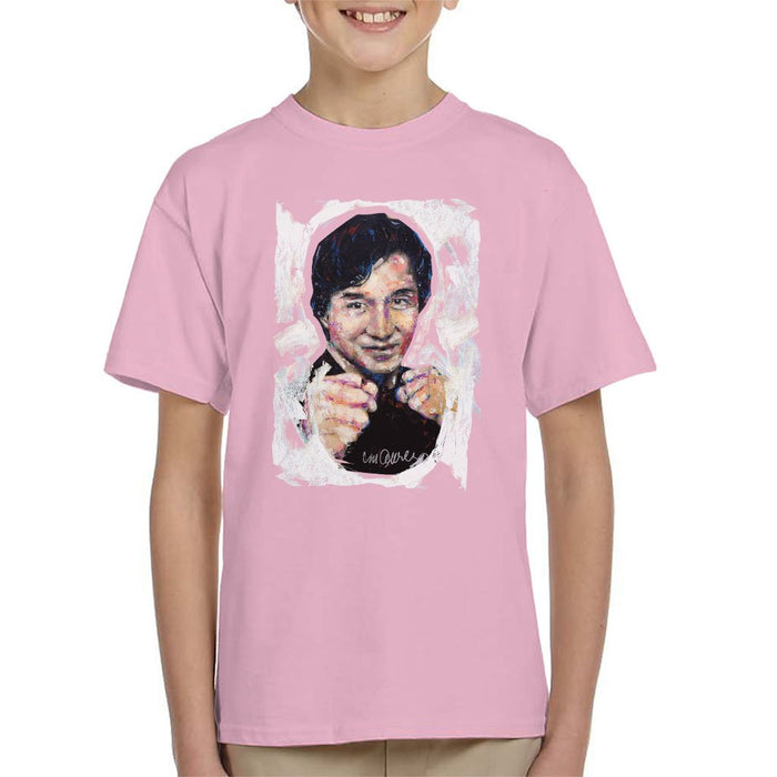Sidney Maurer Original Portrait Of Jackie Chan Kids T-Shirt - X-Small (3-4 yrs) / Light Pink - Kids Boys T-Shirt