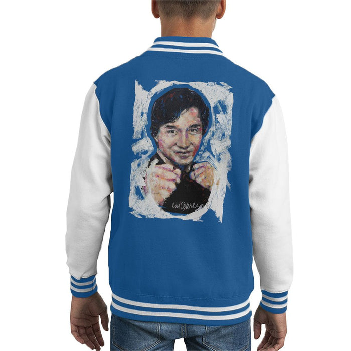 Sidney Maurer Original Portrait Of Jackie Chan Kids Varsity Jacket - X-Small (3-4 yrs) / Royal/White - Kids Boys Varsity Jacket