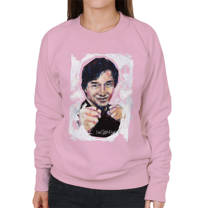 Sidney Maurer Original Portrait Of Jackie Chan Womens Sweatshirt - Small / Light Pink - Womens Sweatshirt