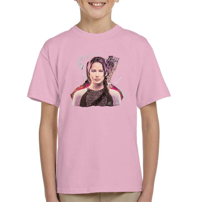 Sidney Maurer Original Portrait Of Jennifer Lawrence Hunger Games Kids T-Shirt - X-Small (3-4 yrs) / Light Pink - Kids Boys T-Shirt
