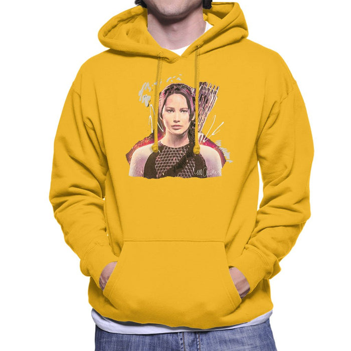 Sidney Maurer Original Portrait Of Jennifer Lawrence Hunger Games Mens Hooded Sweatshirt - Small / Gold - Mens Hooded Sweatshirt