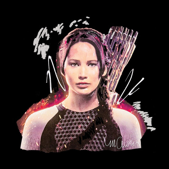 Sidney Maurer Original Portrait Of Jennifer Lawrence Hunger Games Mens Baseball Long Sleeved T-Shirt - Mens Baseball Long Sleeved T-Shirt
