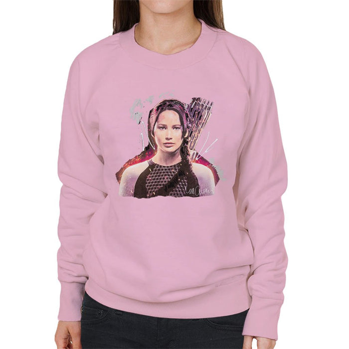 Sidney Maurer Original Portrait Of Jennifer Lawrence Hunger Games Womens Sweatshirt - Small / Light Pink - Womens Sweatshirt