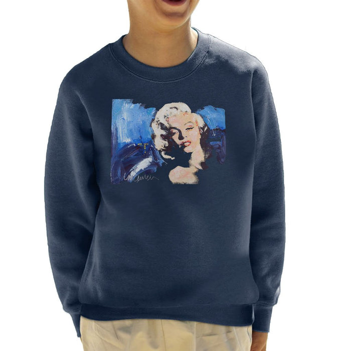 Sidney Maurer Original Portrait Of Marilyn Monroe Blonde Bombshell Kids Sweatshirt - X-Small (3-4 yrs) / Navy Blue - Kids Boys Sweatshirt