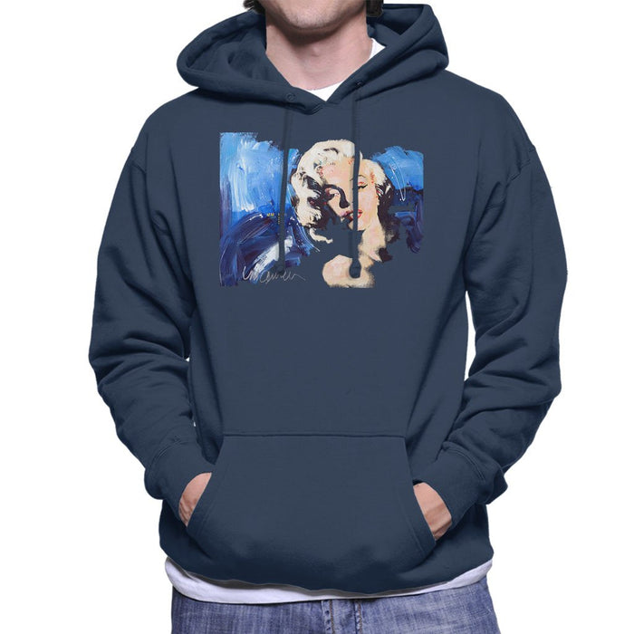 Sidney Maurer Original Portrait Of Marilyn Monroe Blonde Bombshell Mens Hooded Sweatshirt - Small / Navy Blue - Mens Hooded Sweatshirt