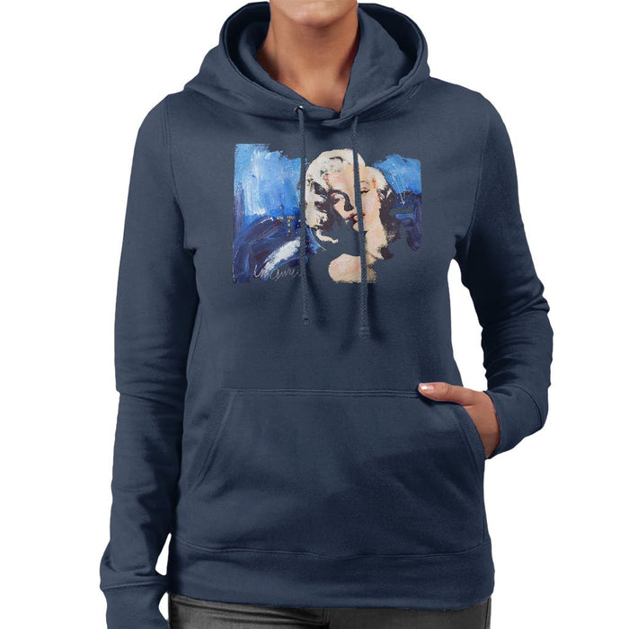 Sidney Maurer Original Portrait Of Marilyn Monroe Blonde Bombshell Womens Hooded Sweatshirt - Small / Navy Blue - Womens Hooded Sweatshirt