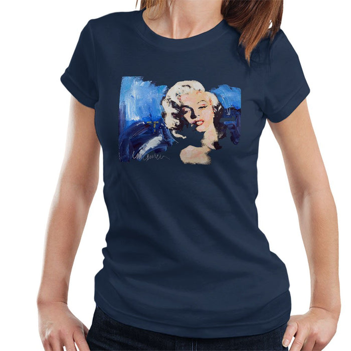 Sidney Maurer Original Portrait Of Marilyn Monroe Blonde Bombshell Womens T-Shirt - Small / Navy Blue - Womens T-Shirt