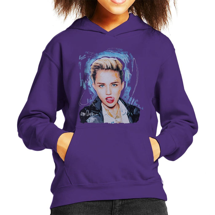 Sidney Maurer Original Portrait Of Miley Cyrus Licking Lips Kids Hooded Sweatshirt - Kids Boys Hooded Sweatshirt