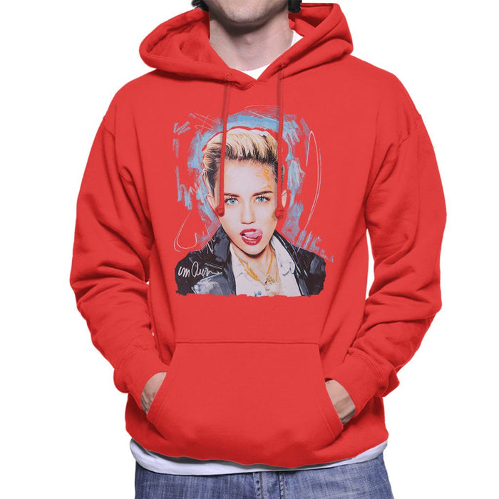 Sidney Maurer Original Portrait Of Miley Cyrus Licking Lips Mens Hooded Sweatshirt - Small / Red - Mens Hooded Sweatshirt