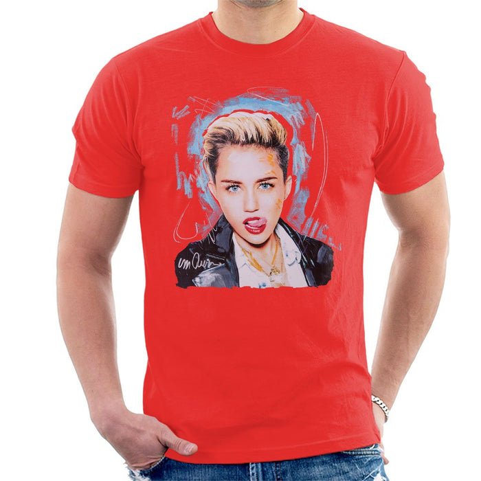 Sidney Maurer Original Portrait Of Miley Cyrus Licking Lips Mens T-Shirt - Small / Red - Mens T-Shirt