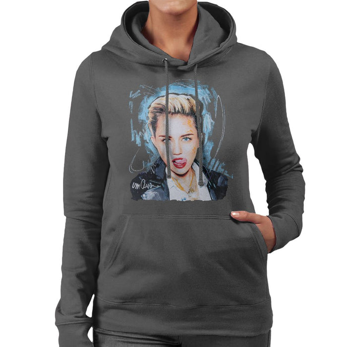 Sidney Maurer Original Portrait Of Miley Cyrus Licking Lips Womens Hooded Sweatshirt - Womens Hooded Sweatshirt