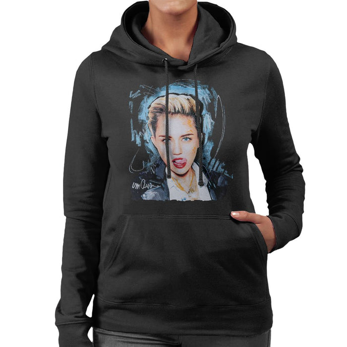 Sidney Maurer Original Portrait Of Miley Cyrus Licking Lips Womens Hooded Sweatshirt - Womens Hooded Sweatshirt