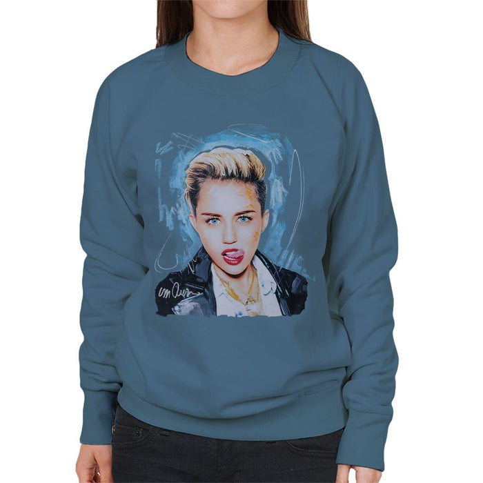 Sidney Maurer Original Portrait Of Miley Cyrus Licking Lips Womens Sweatshirt - Womens Sweatshirt