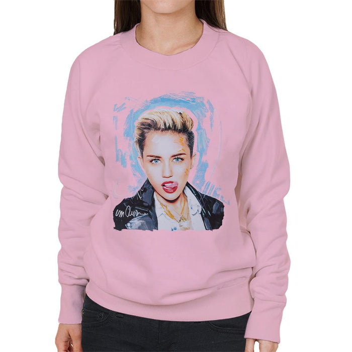 Sidney Maurer Original Portrait Of Miley Cyrus Licking Lips Womens Sweatshirt - Small / Light Pink - Womens Sweatshirt
