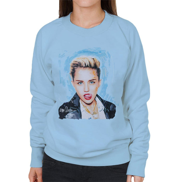 Sidney Maurer Original Portrait Of Miley Cyrus Licking Lips Womens Sweatshirt - Womens Sweatshirt