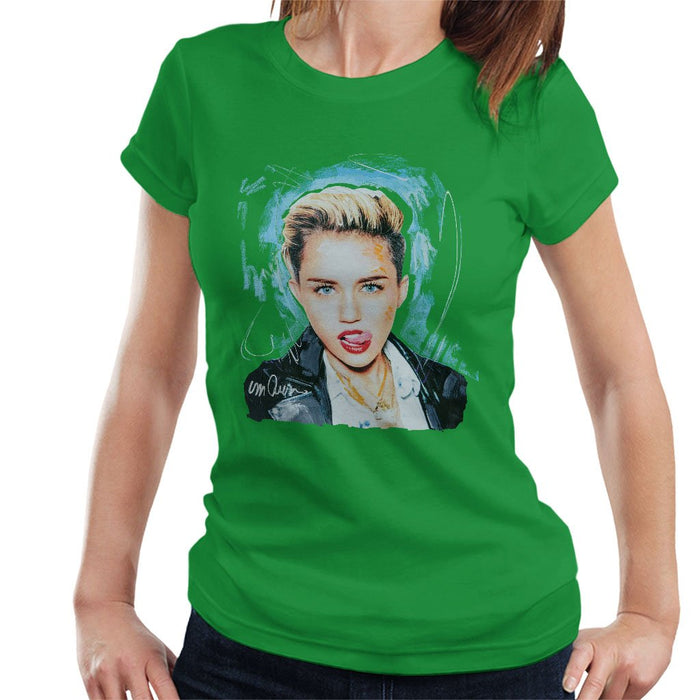 Sidney Maurer Original Portrait Of Miley Cyrus Licking Lips Womens T-Shirt - Womens T-Shirt