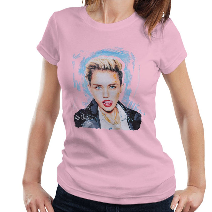 Sidney Maurer Original Portrait Of Miley Cyrus Licking Lips Womens T-Shirt - Small / Light Pink - Womens T-Shirt