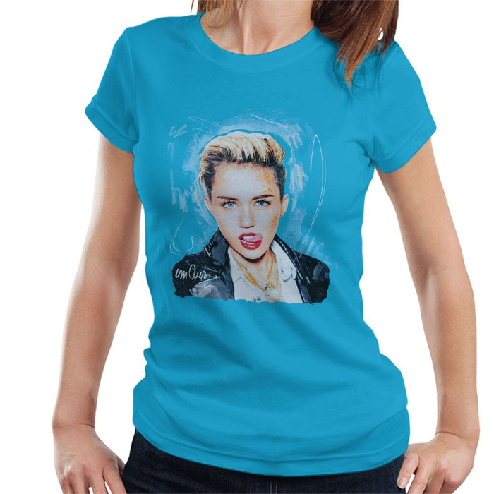 Sidney Maurer Original Portrait Of Miley Cyrus Licking Lips Womens T-Shirt - Womens T-Shirt