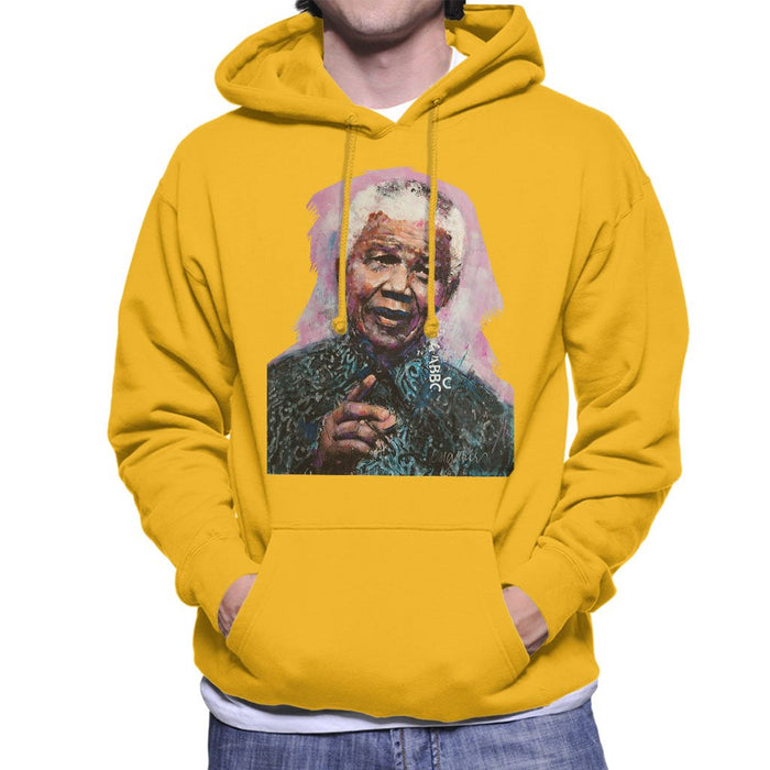 Sidney Maurer Original Portrait Of Nelson Mandela Mens Hooded Sweatshirt - Small / Gold - Mens Hooded Sweatshirt