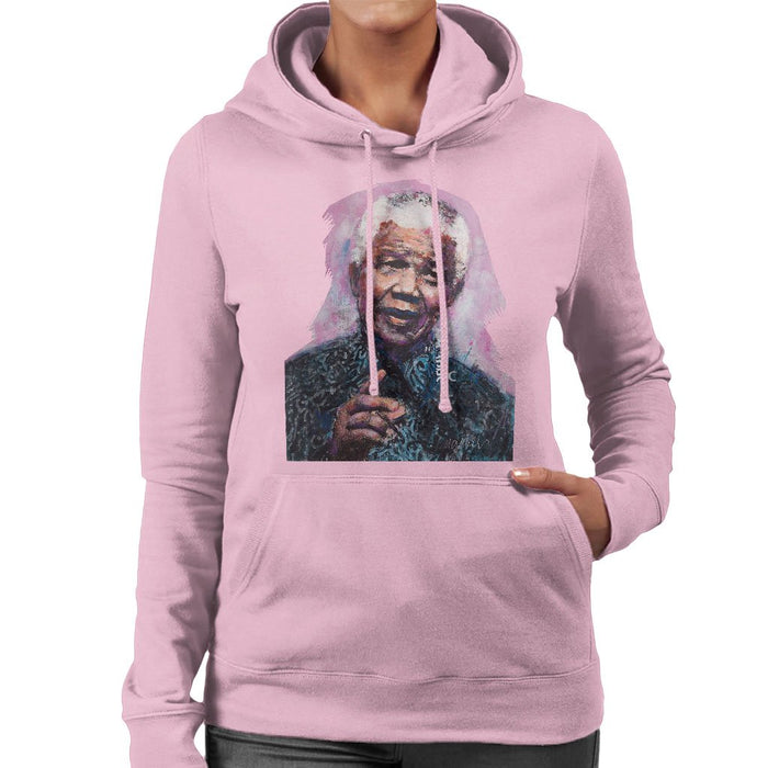 Sidney Maurer Original Portrait Of Nelson Mandela Womens Hooded Sweatshirt - Small / Light Pink - Womens Hooded Sweatshirt