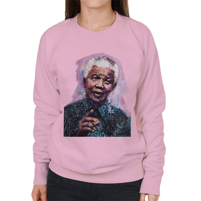 Sidney Maurer Original Portrait Of Nelson Mandela Womens Sweatshirt - Small / Light Pink - Womens Sweatshirt