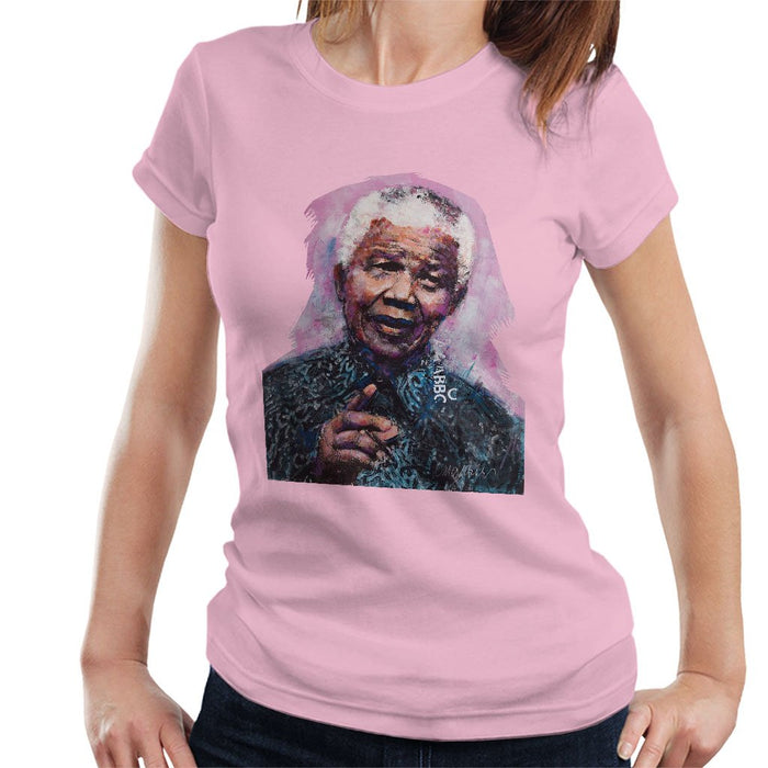 Sidney Maurer Original Portrait Of Nelson Mandela Womens T-Shirt - Small / Light Pink - Womens T-Shirt