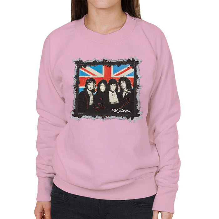 Sidney Maurer Original Portrait Of Queen Union Jack Womens Sweatshirt - Small / Light Pink - Womens Sweatshirt