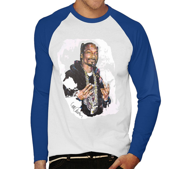 Sidney Maurer Original Portrait Of Snoop Dogg Mens Baseball Long Sleeved T-Shirt - Small / White/Royal - Mens Baseball Long Sleeved T-Shirt