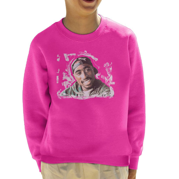 Sidney Maurer Original Portrait Of Tupac Shakur Kids Sweatshirt - X-Small (3-4 yrs) / Hot Pink - Kids Boys Sweatshirt