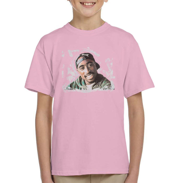 Sidney Maurer Original Portrait Of Tupac Shakur Kids T-Shirt - X-Small (3-4 yrs) / Light Pink - Kids Boys T-Shirt
