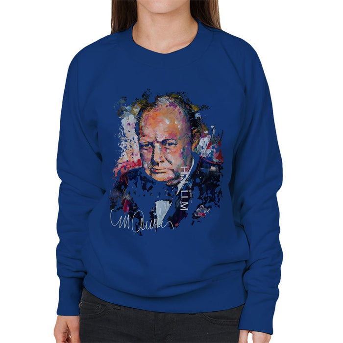 Sidney Maurer Original Portrait Of Winston Churchill Womens Sweatshirt - Small / Royal Blue - Womens Sweatshirt