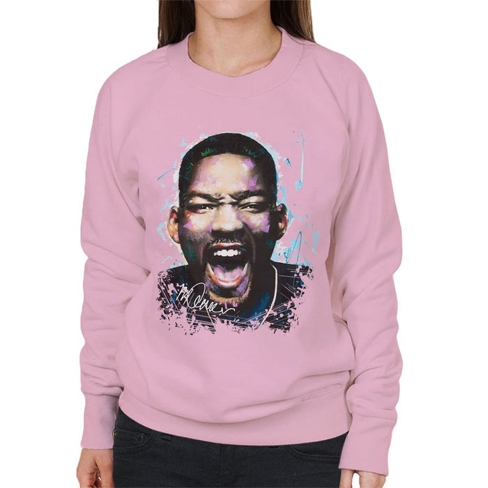 Sidney Maurer Original Portrait Of Will Smith Womens Sweatshirt - Small / Light Pink - Womens Sweatshirt