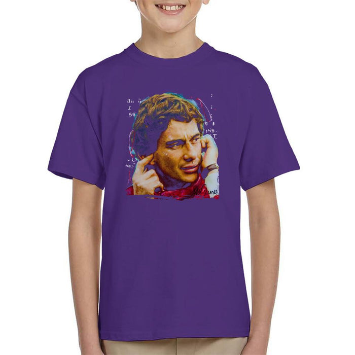 Sidney Maurer Original Portrait Of Ayrton Senna McLaren 1991 Kids T-Shirt - X-Small (3-4 yrs) / Purple - Kids Boys T-Shirt