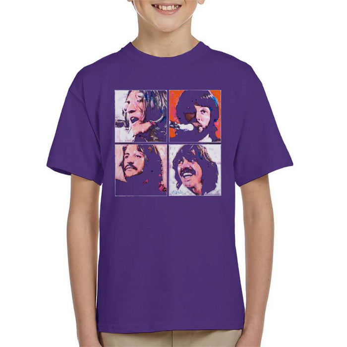 Sidney Maurer Original Portrait Of The Beatles Let It Be Kids T-Shirt - X-Small (3-4 yrs) / Purple - Kids Boys T-Shirt