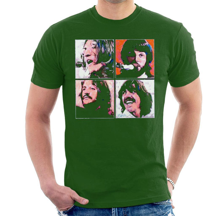 Sidney Maurer Original Portrait Of The Beatles Let It Be Mens T-Shirt - Small / Bottle Green - Mens T-Shirt